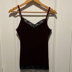 No Boundaries Burgundy Velvet Top with Black Lace